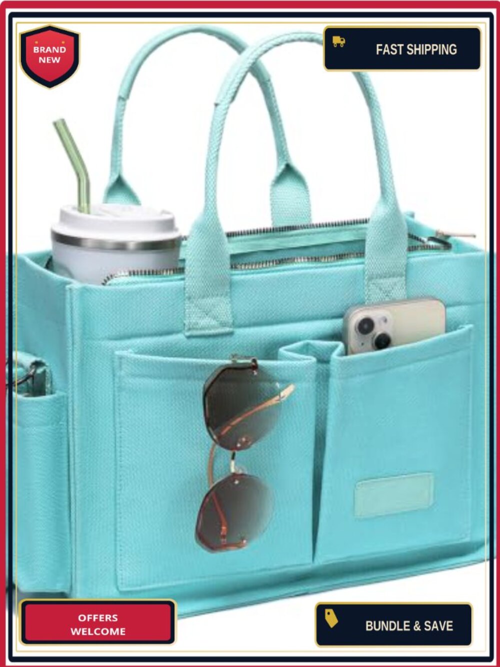 Canvas Tote Bag for Women, Large Laptop Work Bag, Crossbody Travel Purse